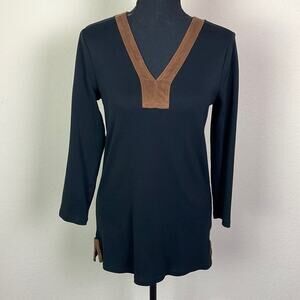 Lauren Ralph Lauren faux leather trim black tunic women’s M